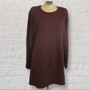 VINTAGE 90s Mishi Burgundy Cotton Blend Long Sleeve Above Knee Dress Tunic